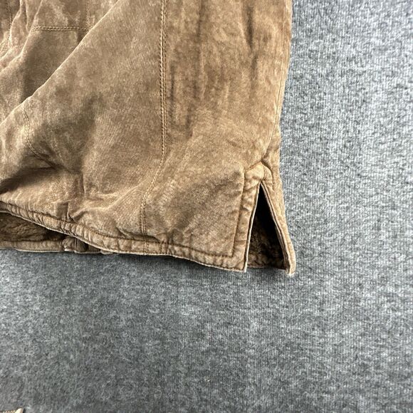 St Johns Bay Washable Suede Coat Womens Sz S 100% Leather Faux Fur Lined Hooded - Picture 7 of 10